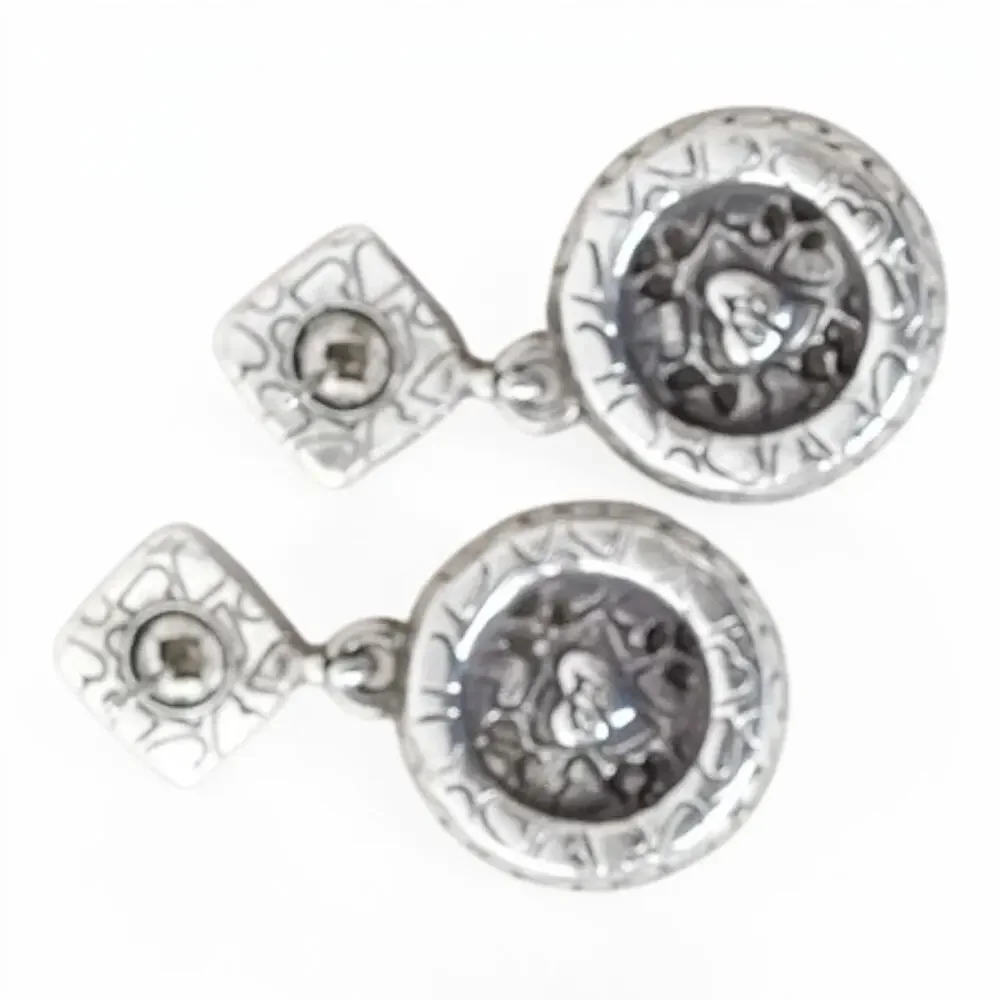 Brighton Delia Floral Round Drop Earrings Square Stud Silver Plated Retired
